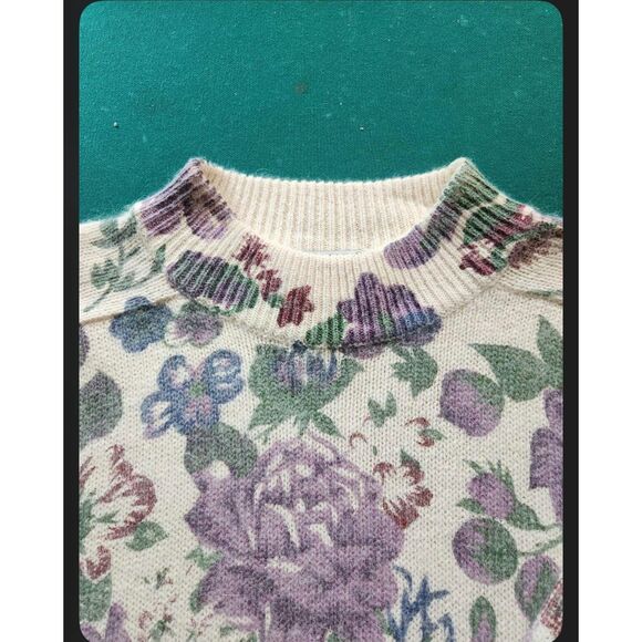 VTG Womens Knit Sweater Floral Grandmacore Sz L Coquette Silk Wool Cottagecore - Picture 6 of 6